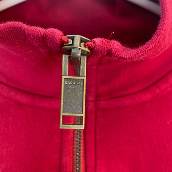 Lacoste Vintage Oversized Red Quarter Zip Sweatshirt Hoodie Pockets Size Medium - Picture 9 of 10